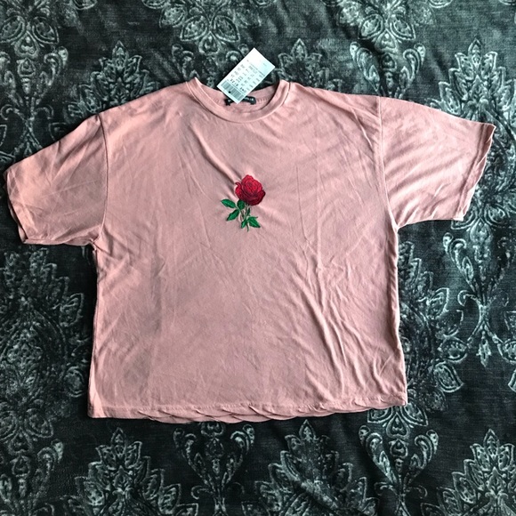 Brandy Melville Tops - Brandy Melville Pink Rose Embroidery Aleena Top